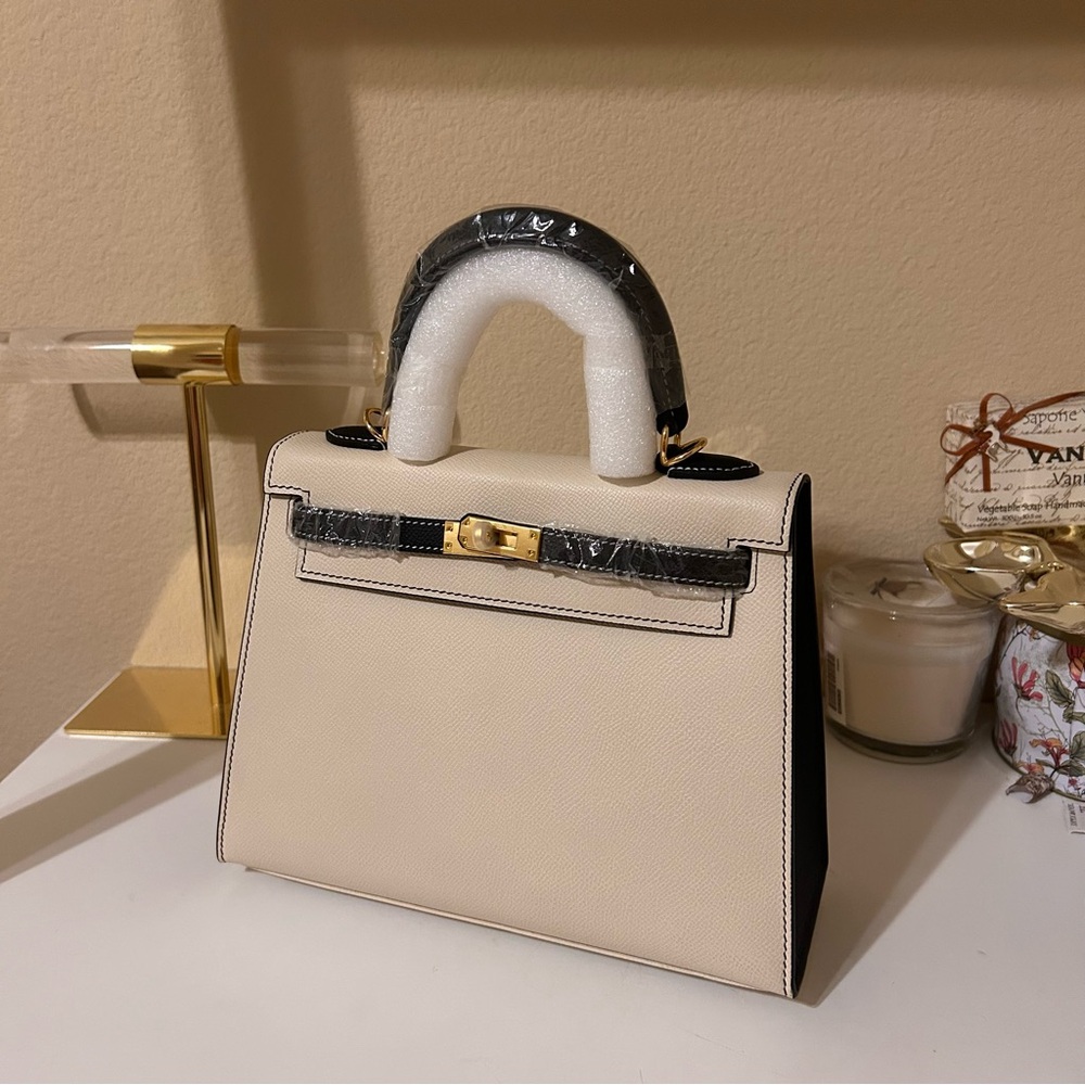 25cm Top Handle Leather KL Satchel “Panda” Black & White